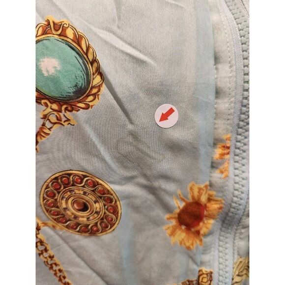 Vintage 90s Avon Silk Floral Turquoise Bomber Jacket L Baroque Jeweled Blue - Picture 4 of 9